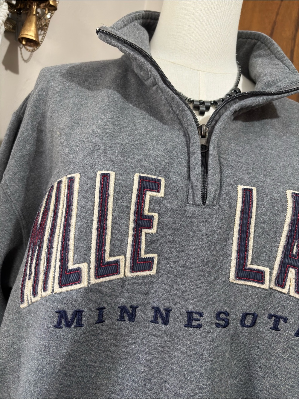 Vintage Gear For Sports Minnesota Mille Lacs Quarter Zip Sweatshirt Large Gray - Picture 3 of 10